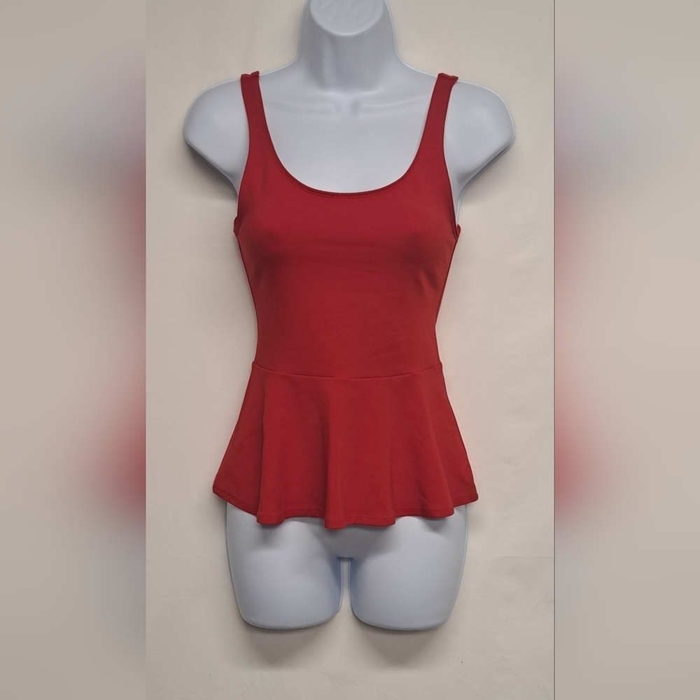 Express XS Red Peplum Top Stretch Zipper Back Excellent Condition